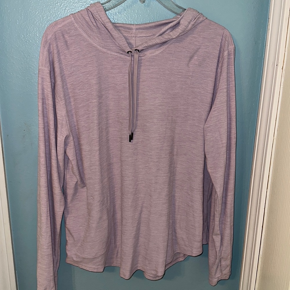 Old navy Breathe On, long sleeve shirt with hood. Medium. Light purple
